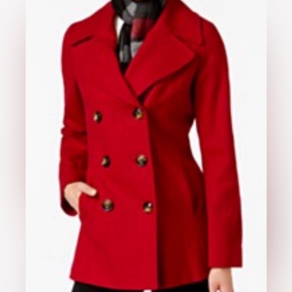 Women’s Wool Red Peacoat Classic Timeless Quiet Luxury Office Prep Old Money - Picture 1 of 5
